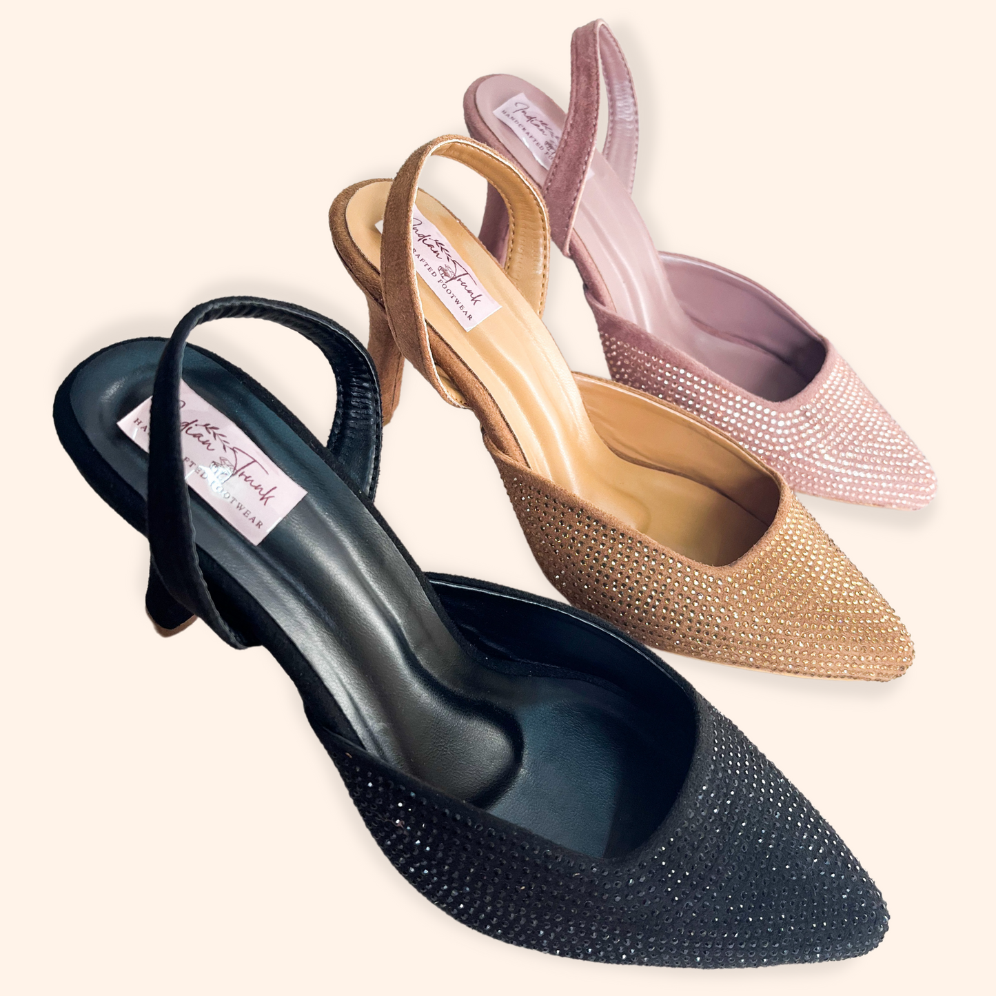 Dew Drops – Pointed Toe Slingback Kitten Heels- Black