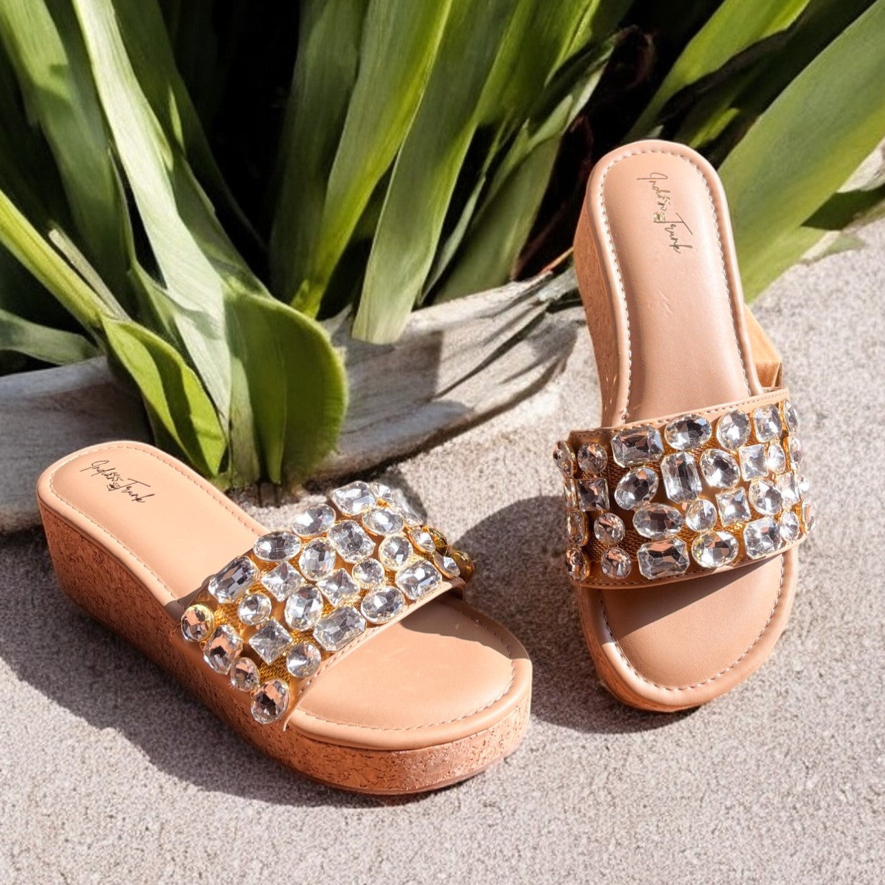 Crystal Luxe Wedge Sliders for Women