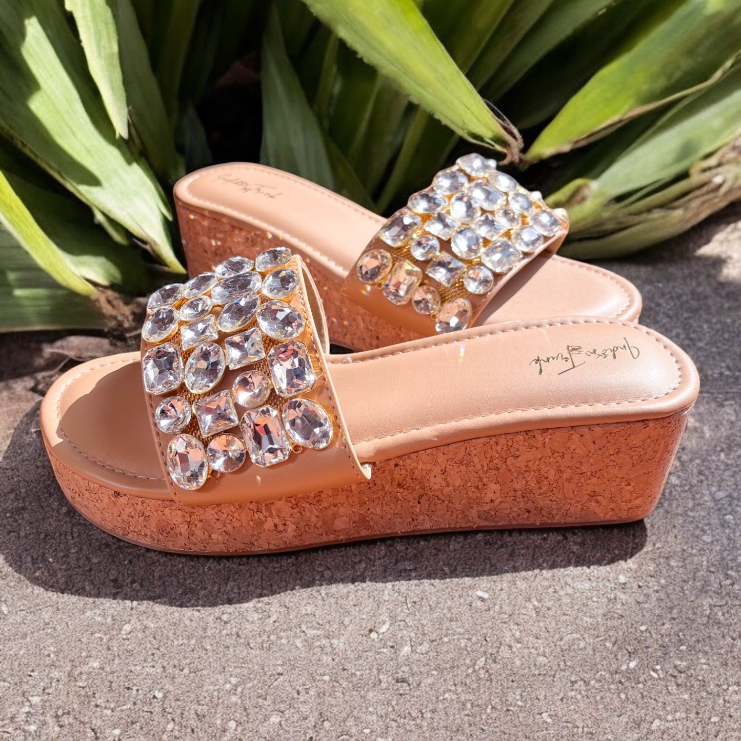 Crystal Luxe Wedge Sliders for Women