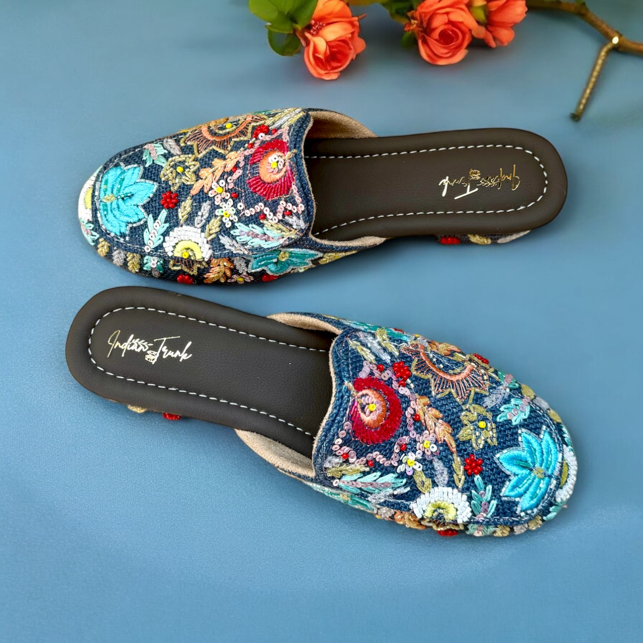 Twilight Bloom Embroidered Mules