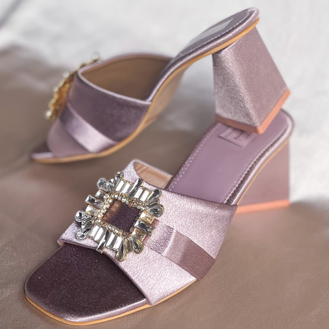 Lilac Satin Heels With Diamente On Top