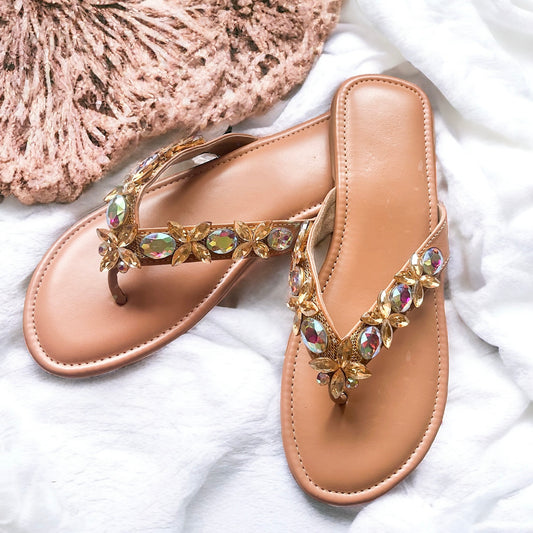 Stone Veil – V-Strap Embellished Flats