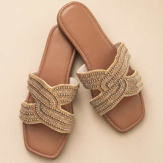 Luxe Gold Knot Embellished Slip-On Flats